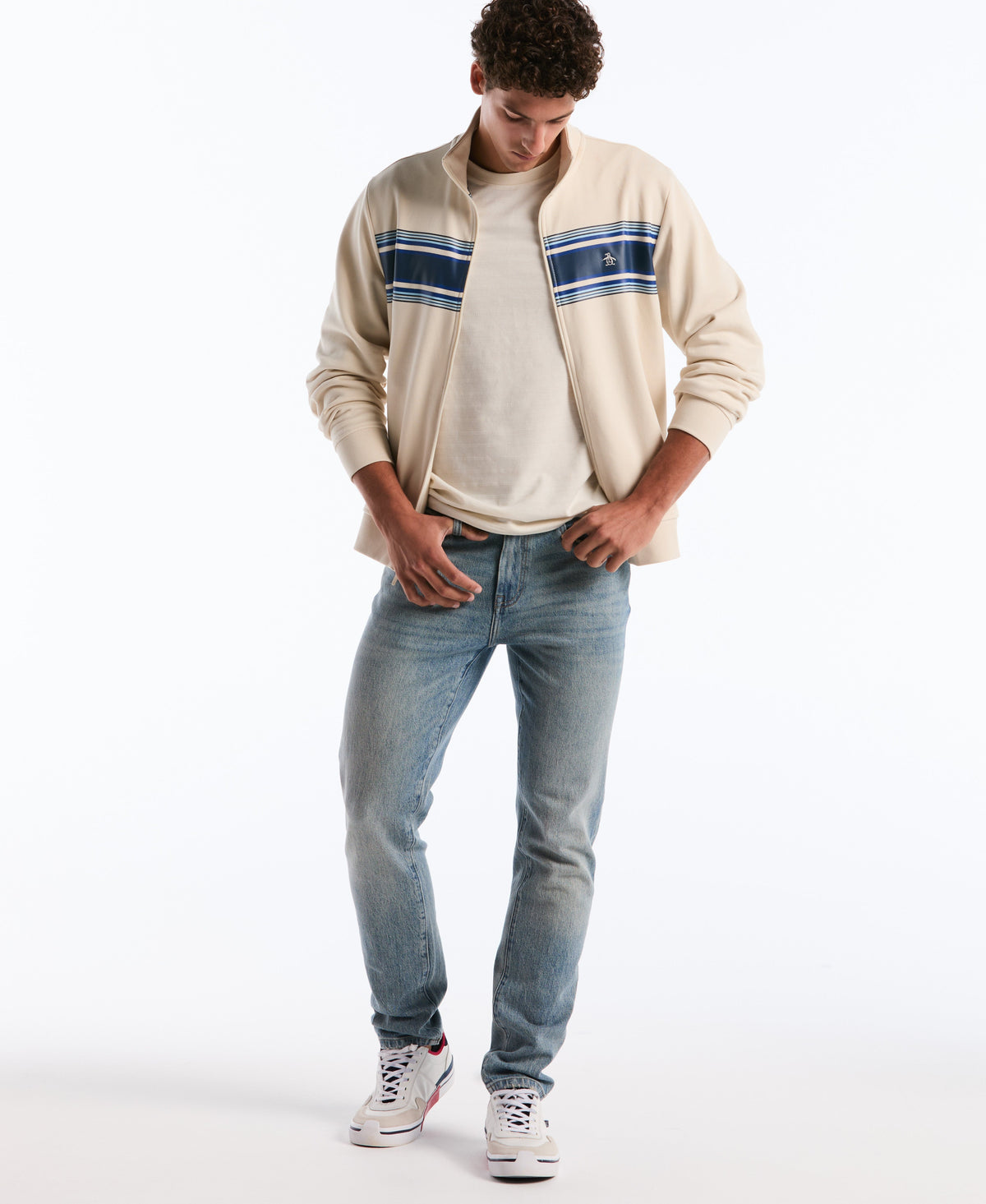 Original Penguin Chest Striped Fleece Track Jacket
