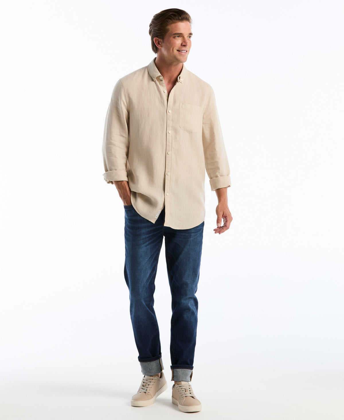 Original Penguin Delave Linen Long Sleeve Pocket Shirt