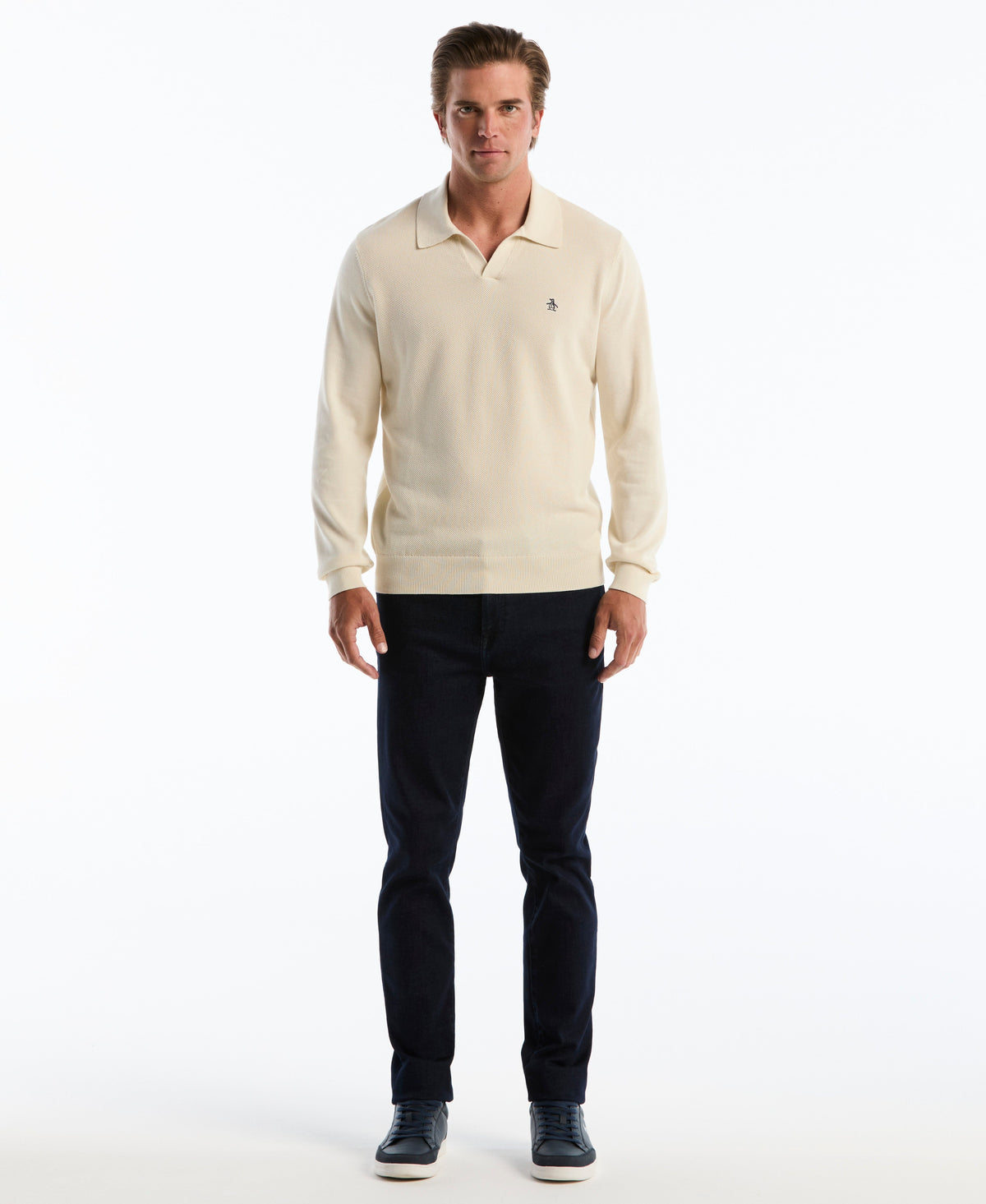 Original Penguin Honeycomb Johnny Collar Long Sleeve Sweater Polo
