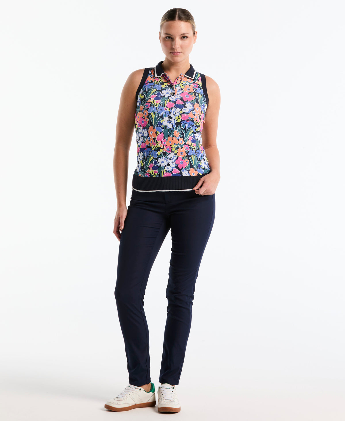 Original Penguin Women's Sketch Floral Sleeveless Golf Polo