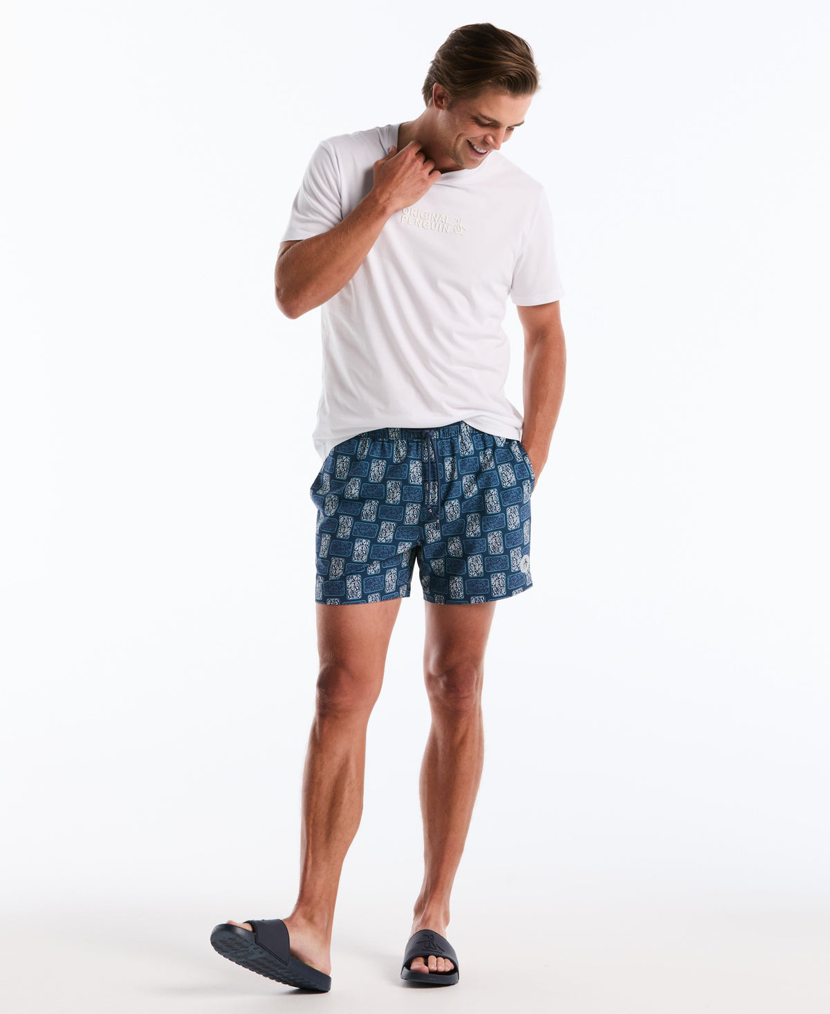 Original Penguin 5" Flower Block Print Swim Short
