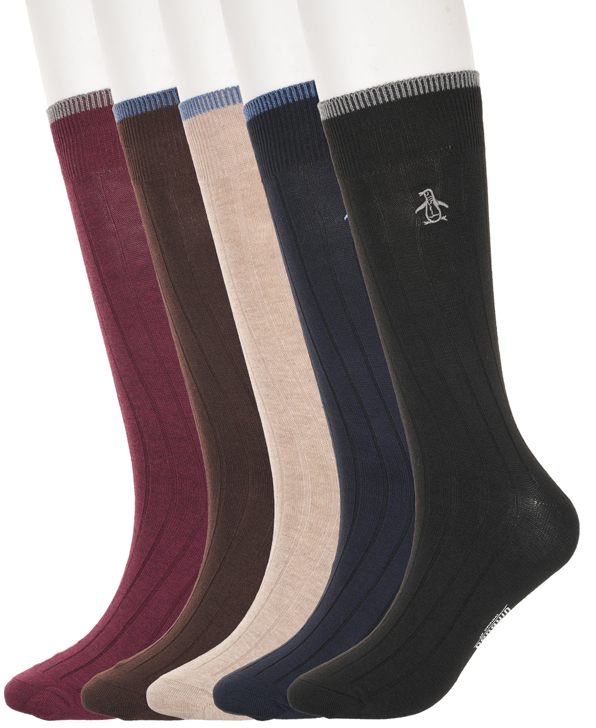 Original Penguin 5 Pack Solid Dress Ribbed Sock
