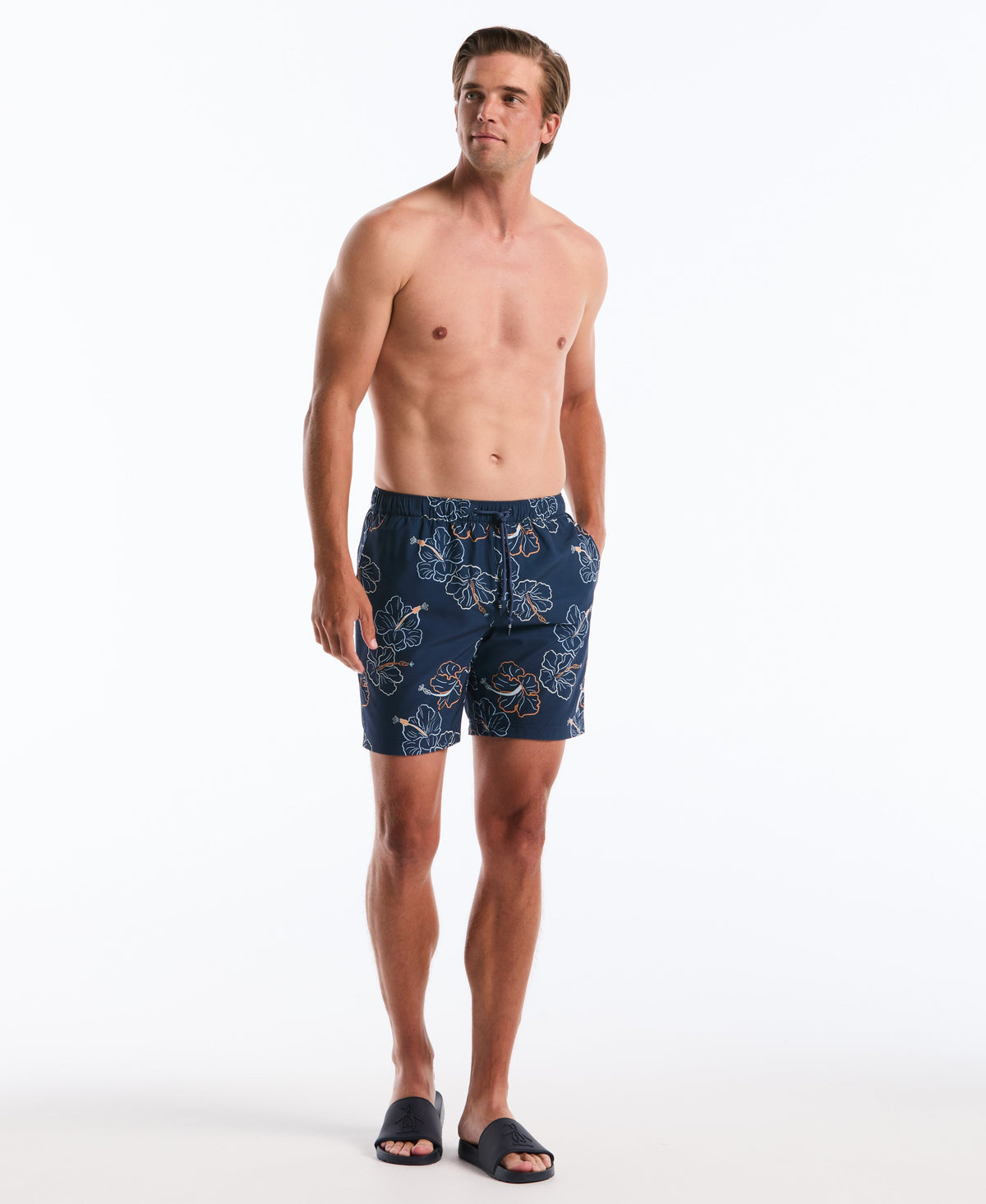 Original Penguin 7" Hibiscus Flower Print Swim Short