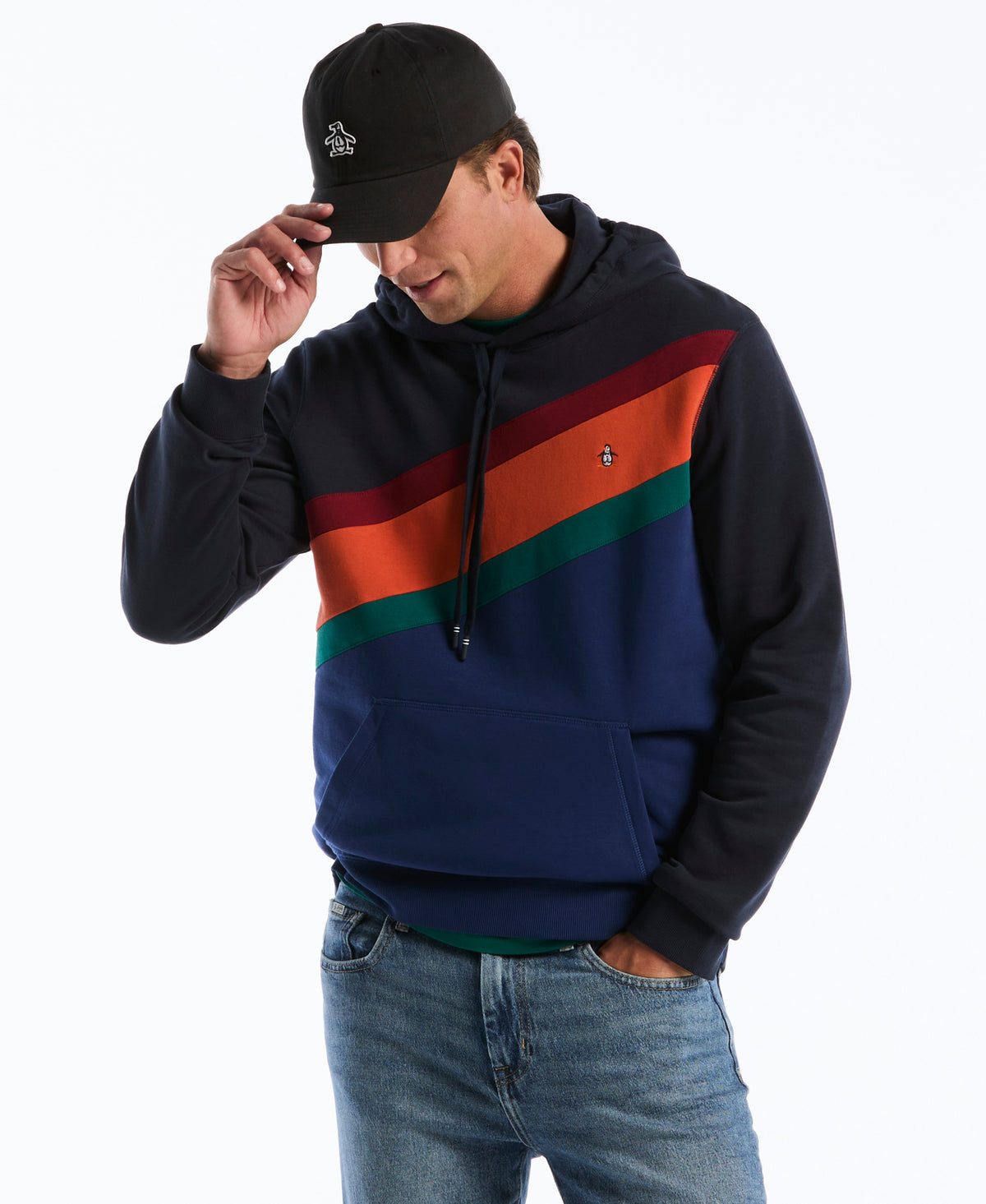 Original Penguin Asymmetrical Colorblock Fleece Hoodie