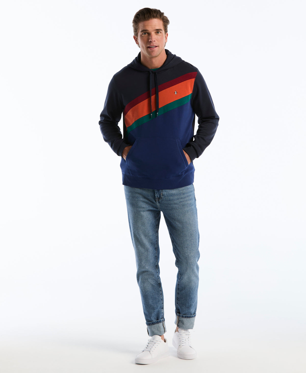 Original Penguin Asymmetrical Colorblock Fleece Hoodie