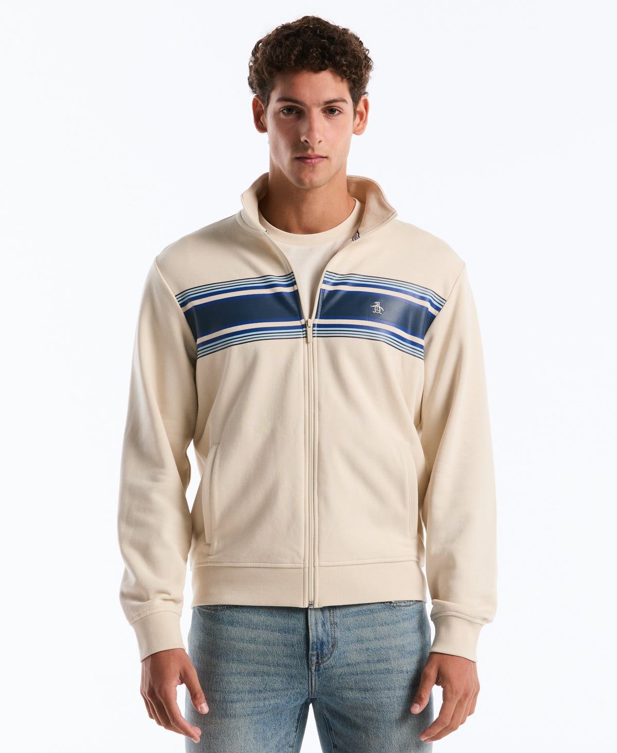 Original Penguin Chest Striped Fleece Track Jacket