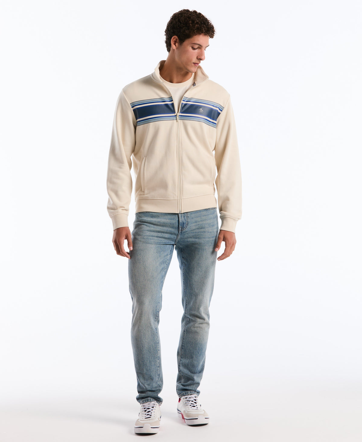 Original Penguin Chest Striped Fleece Track Jacket