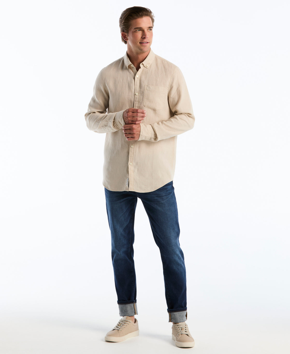 Original Penguin Delave Linen Long Sleeve Pocket Shirt