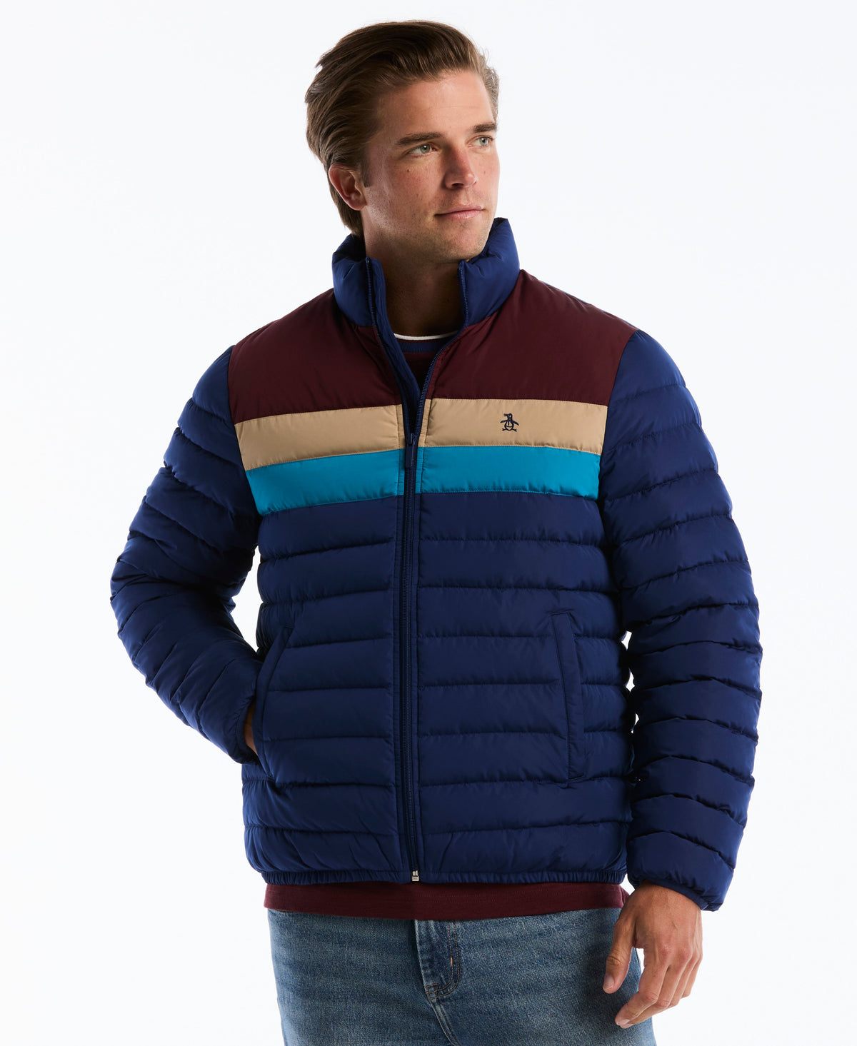 Original Penguin Faux Down Colorblock Puffer Jacket