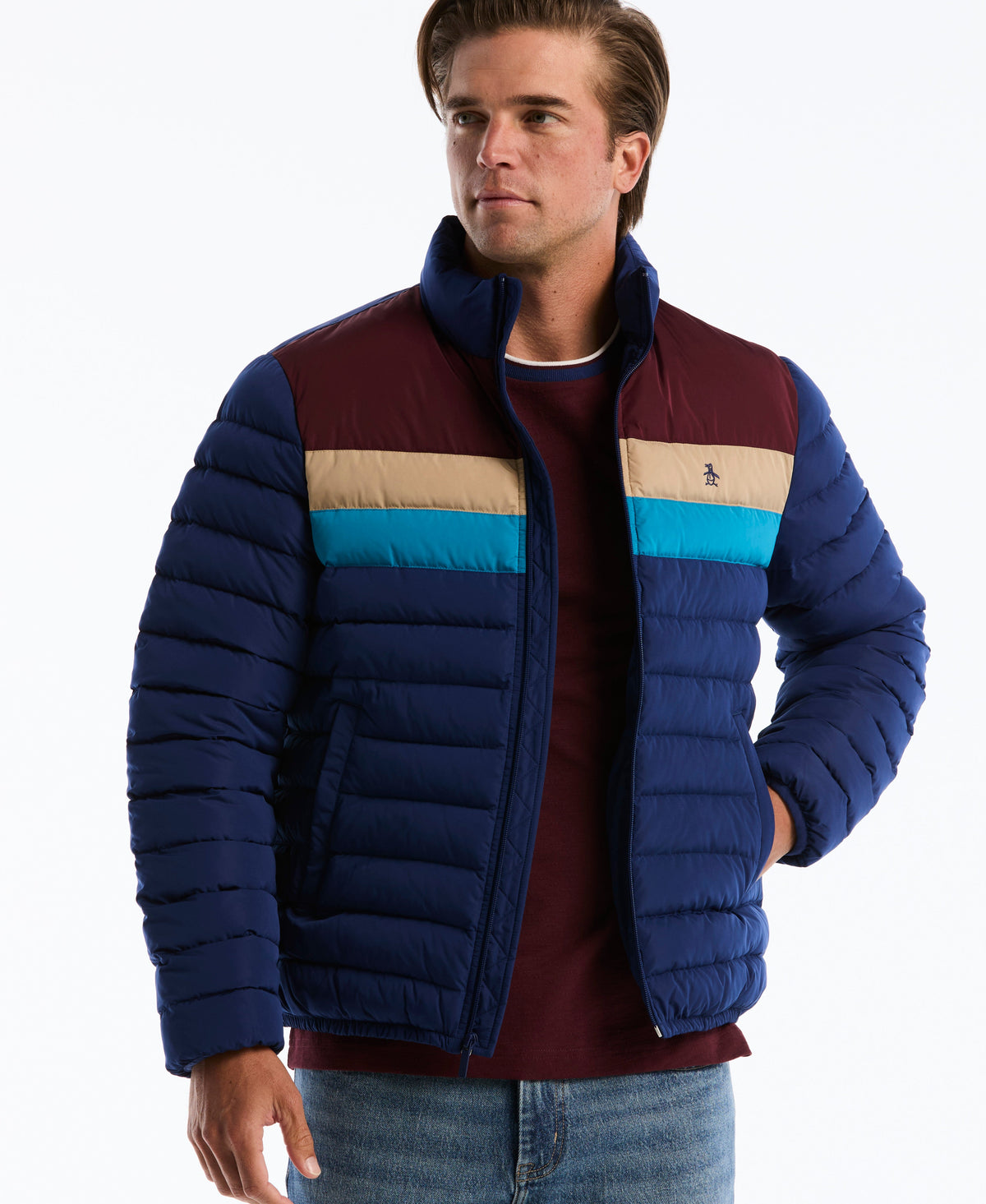 Original Penguin Faux Down Colorblock Puffer Jacket