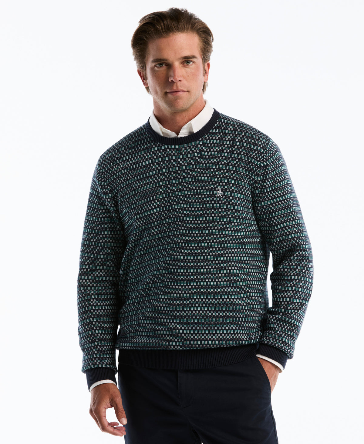 Original Penguin Geometric Jacquard Crew Neck Sweater