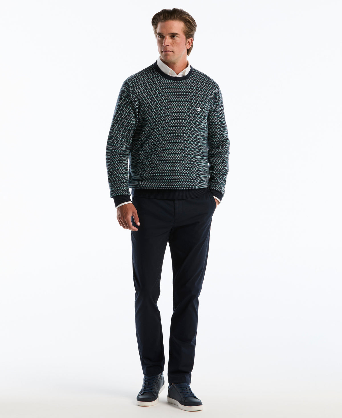 Original Penguin Geometric Jacquard Crew Neck Sweater