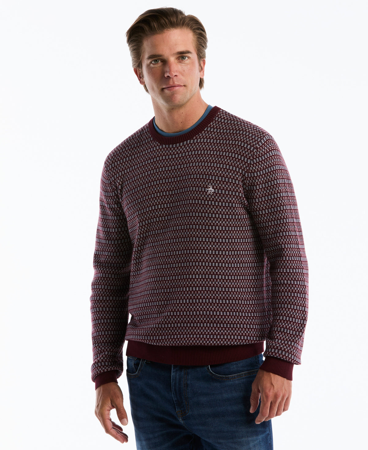 Original Penguin Geometric Jacquard Crew Neck Sweater