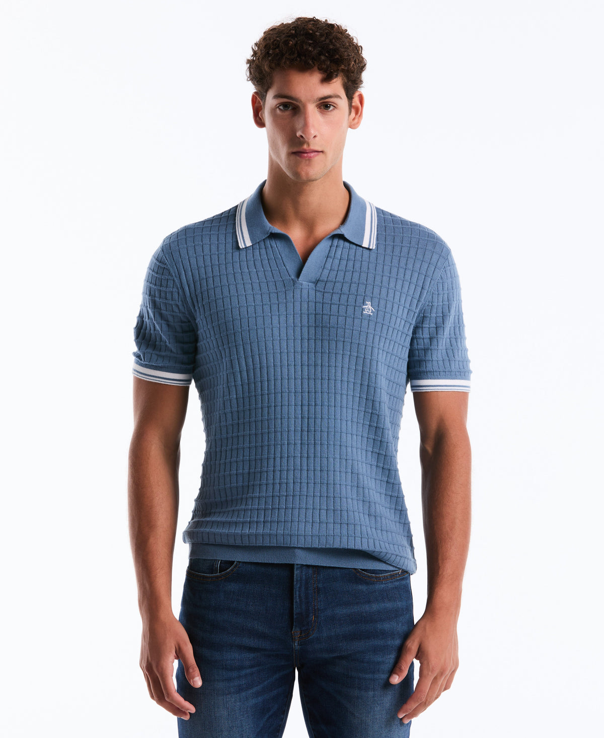 Original Penguin Grid Knit Johnny Collar Sweater Polo