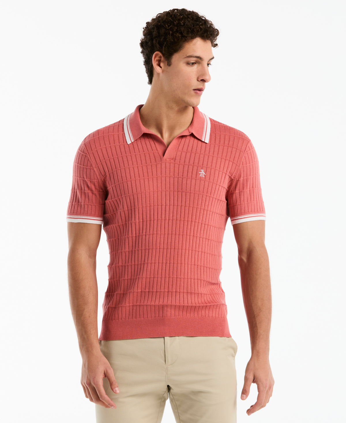 Original Penguin Grid Knit Johnny Collar Sweater Polo
