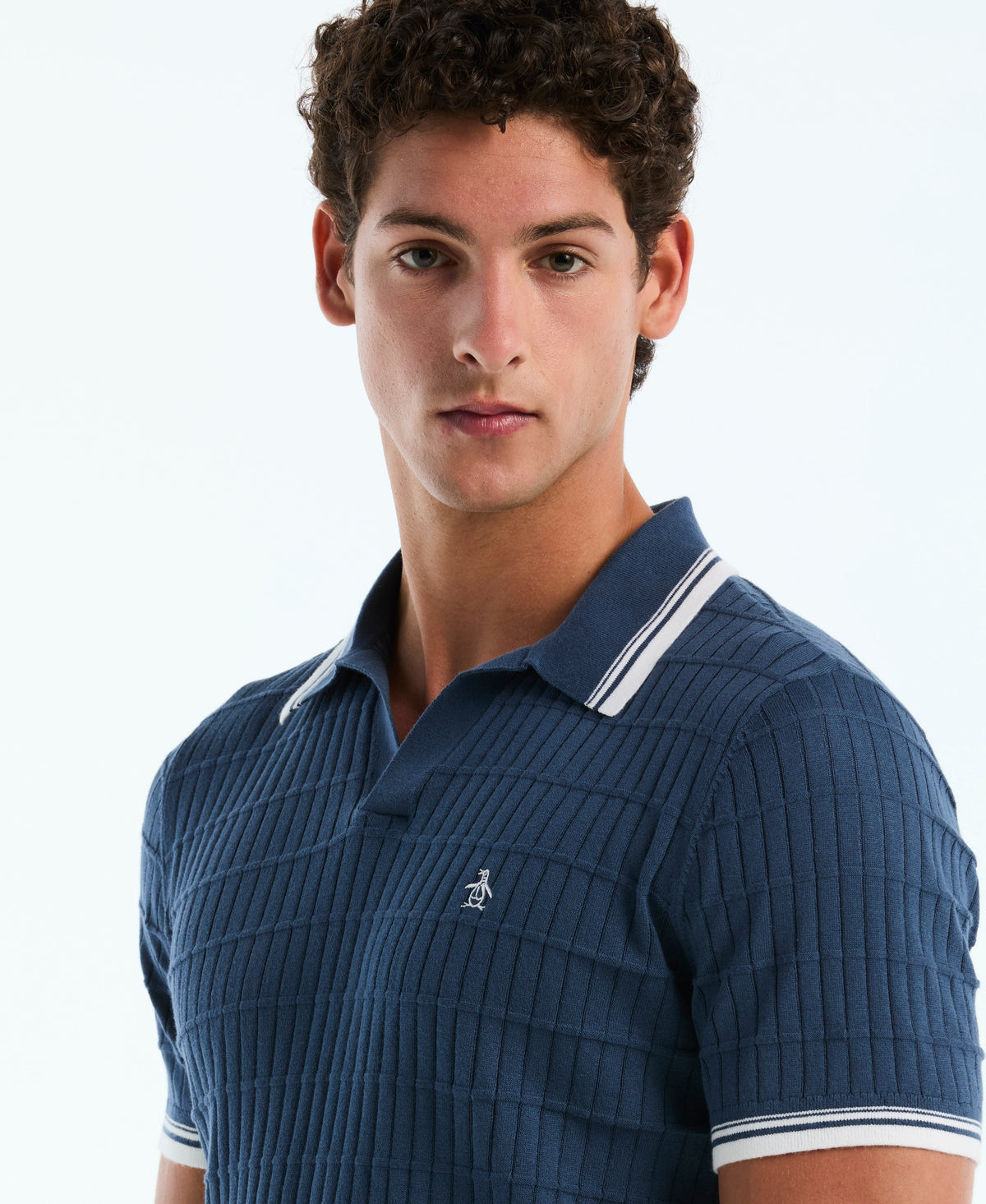 Original Penguin Grid Knit Johnny Collar Sweater Polo