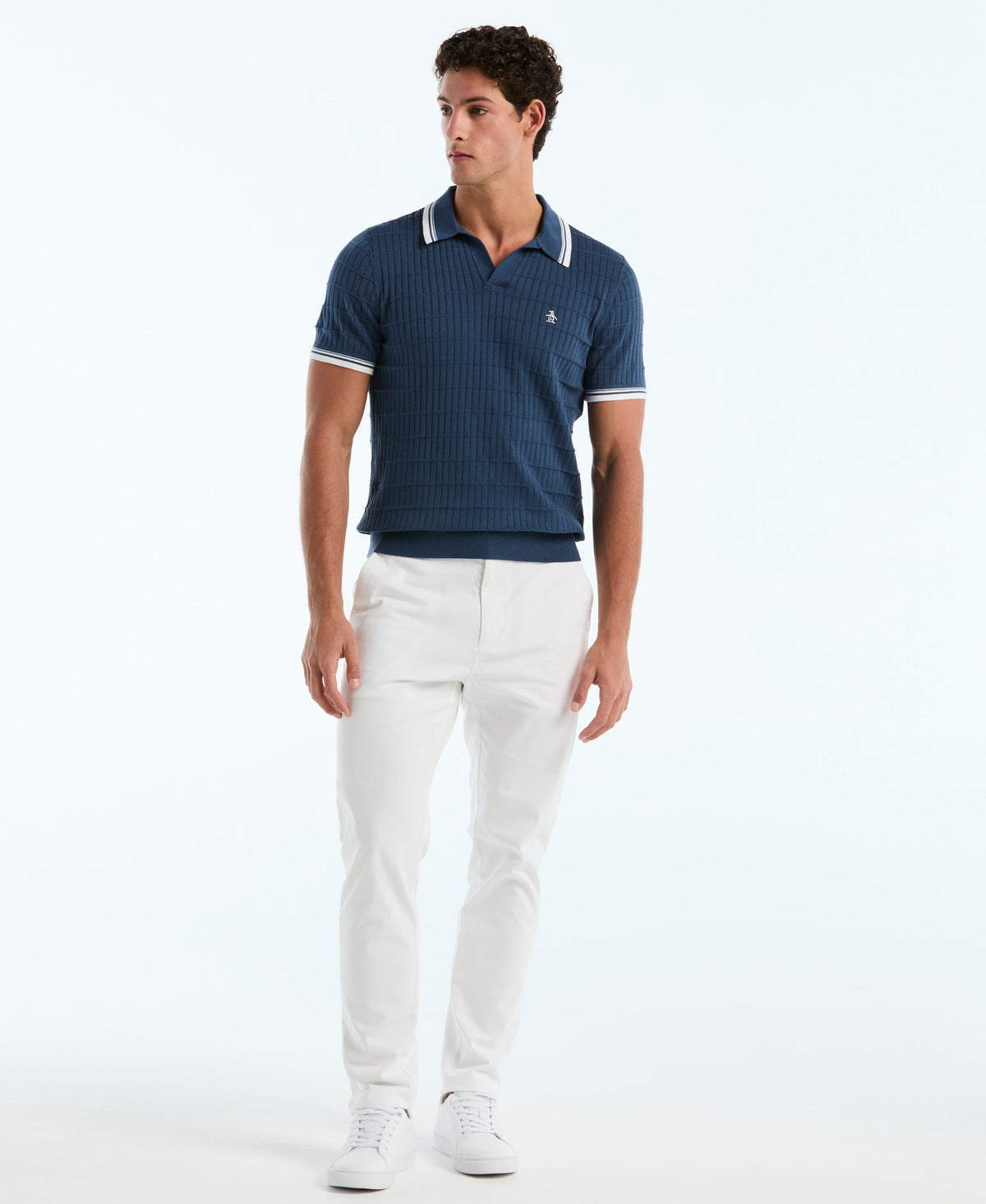 Original Penguin Grid Knit Johnny Collar Sweater Polo