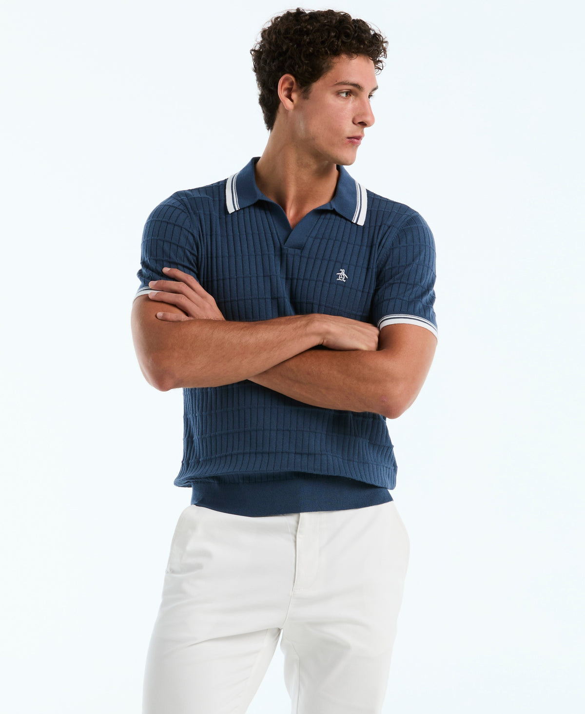 Original Penguin Grid Knit Johnny Collar Sweater Polo