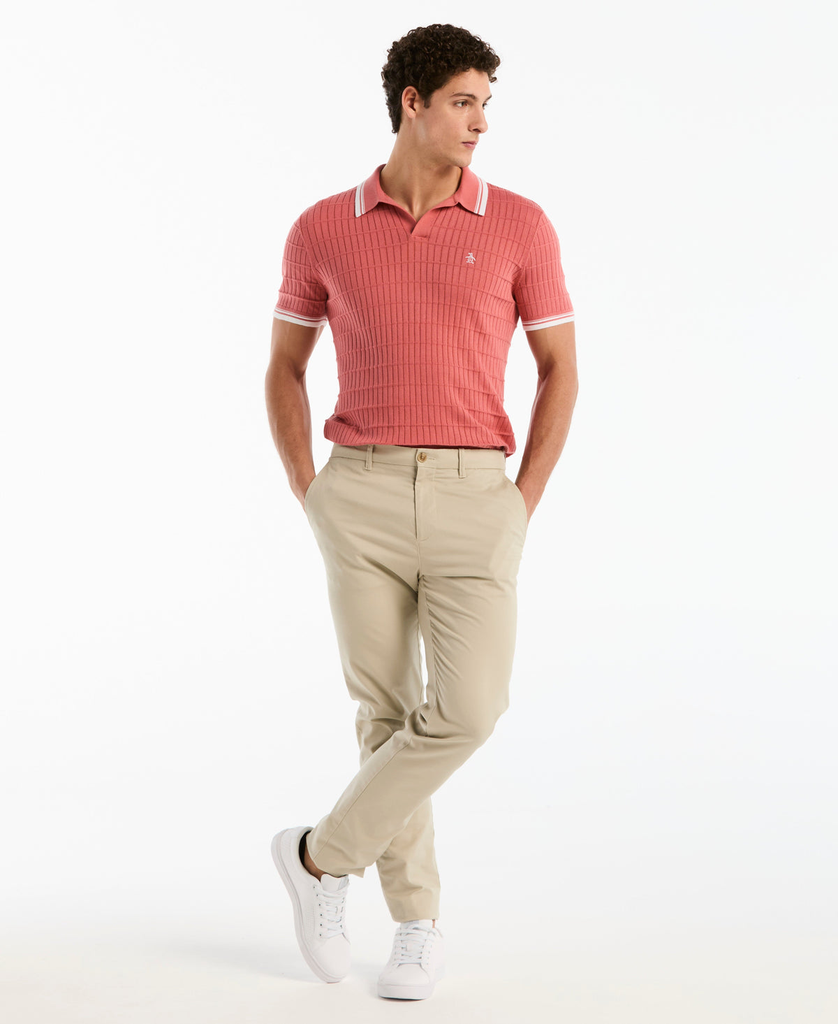 Original Penguin Grid Knit Johnny Collar Sweater Polo
