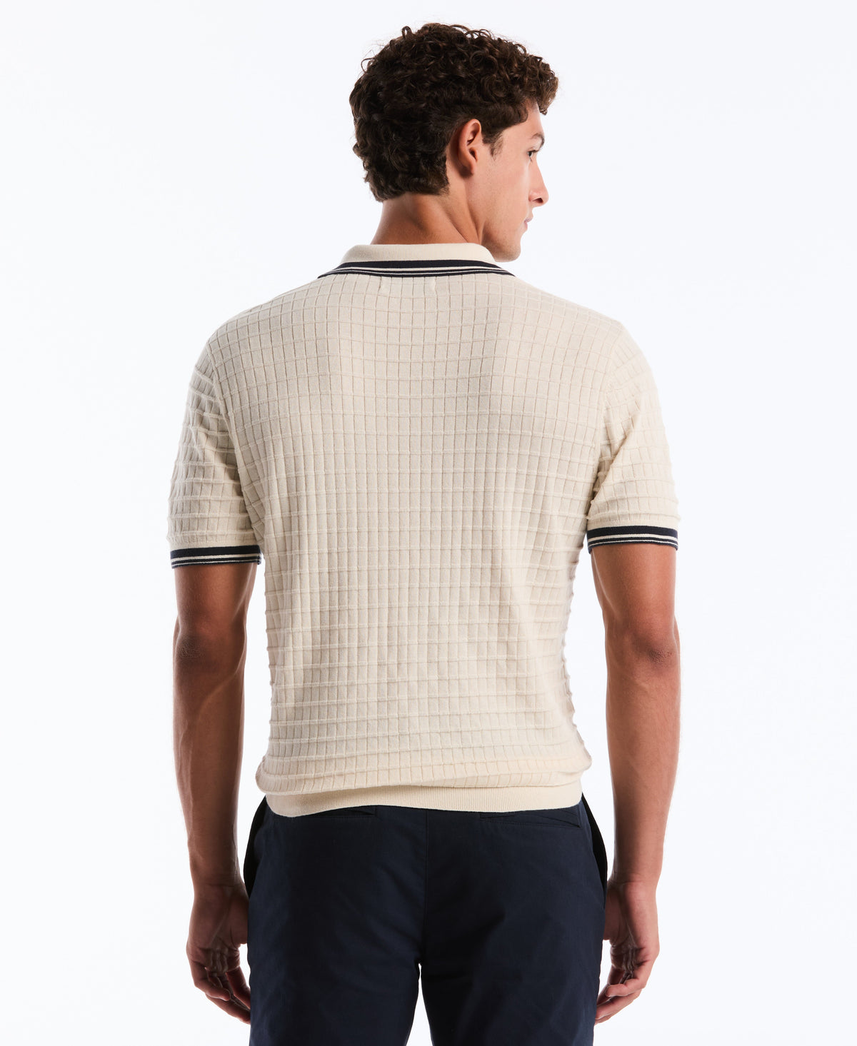 Original Penguin Grid Knit Johnny Collar Sweater Polo