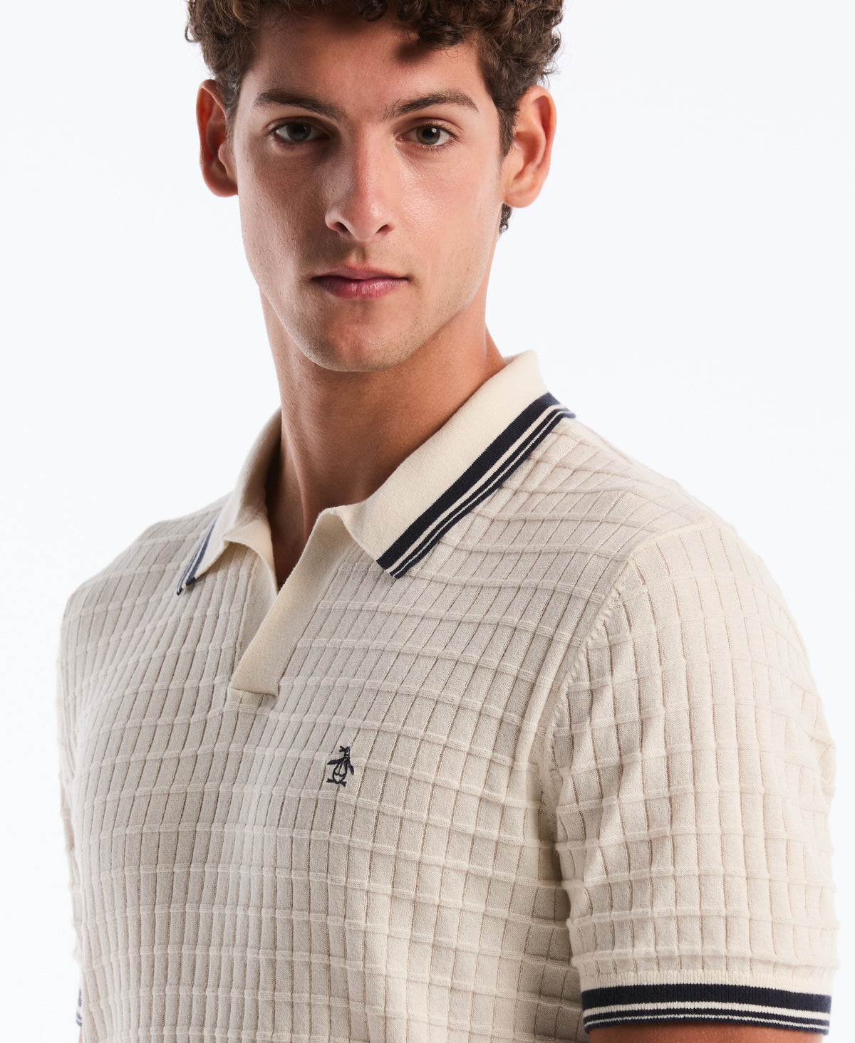 Original Penguin Grid Knit Johnny Collar Sweater Polo