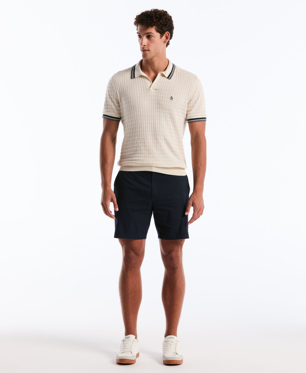 Original Penguin Grid Knit Johnny Collar Sweater Polo