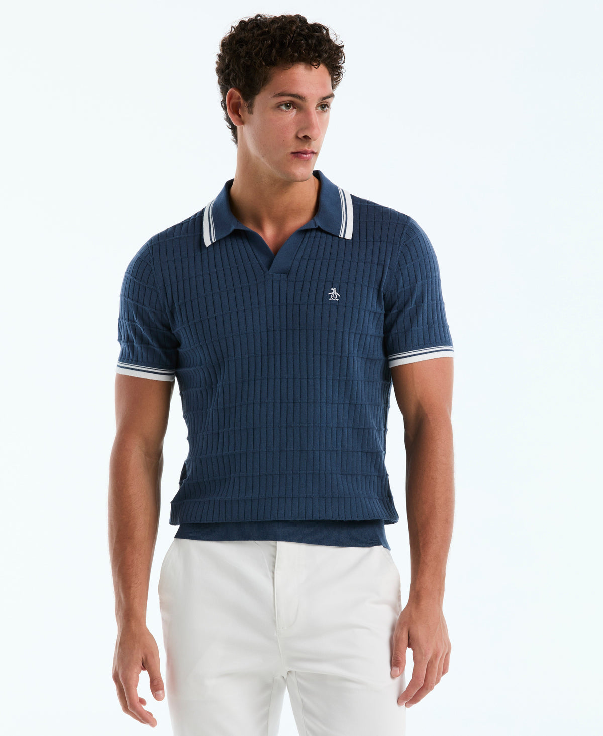Original Penguin Grid Knit Johnny Collar Sweater Polo
