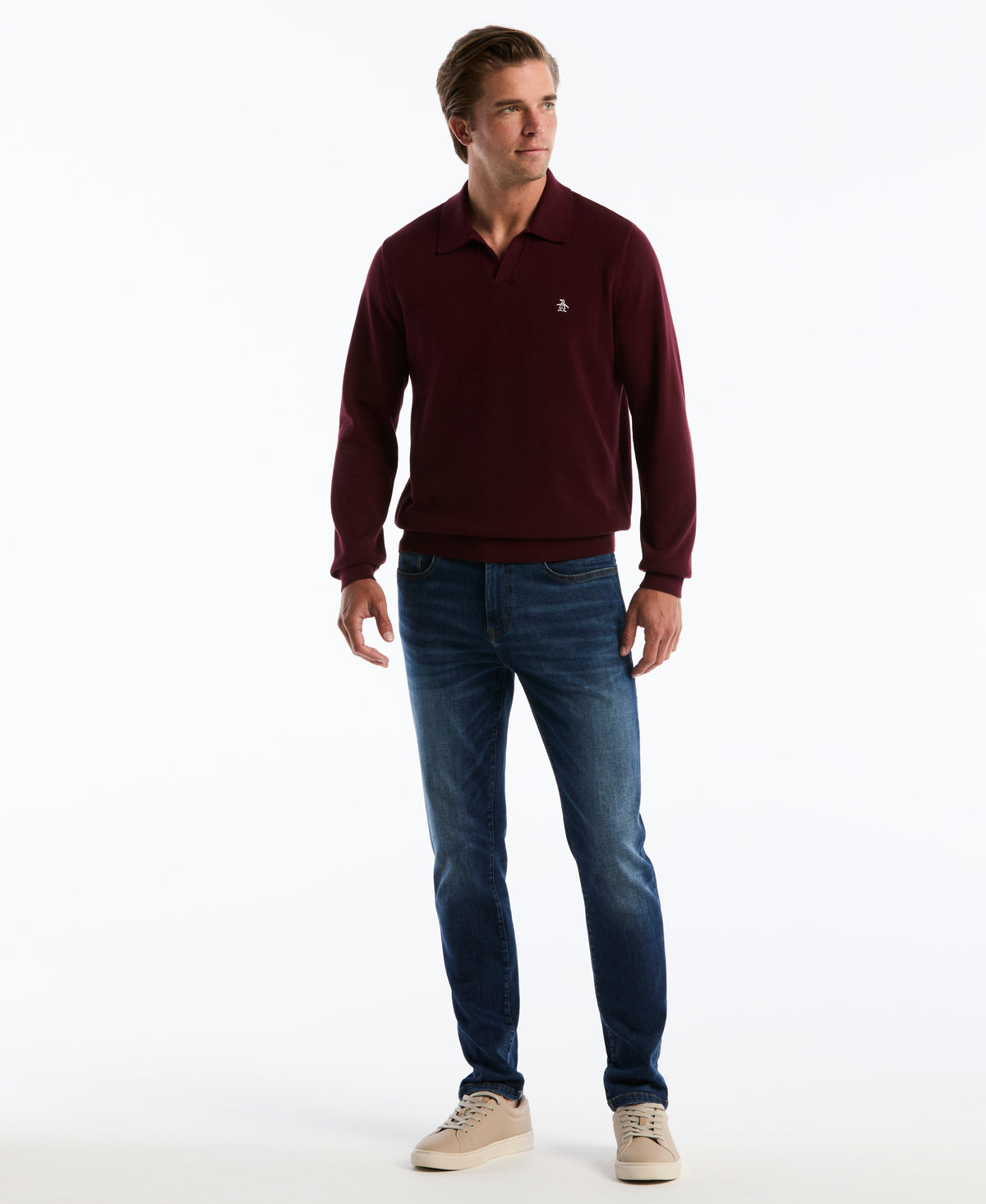 Original Penguin Honeycomb Johnny Collar Long Sleeve Sweater Polo