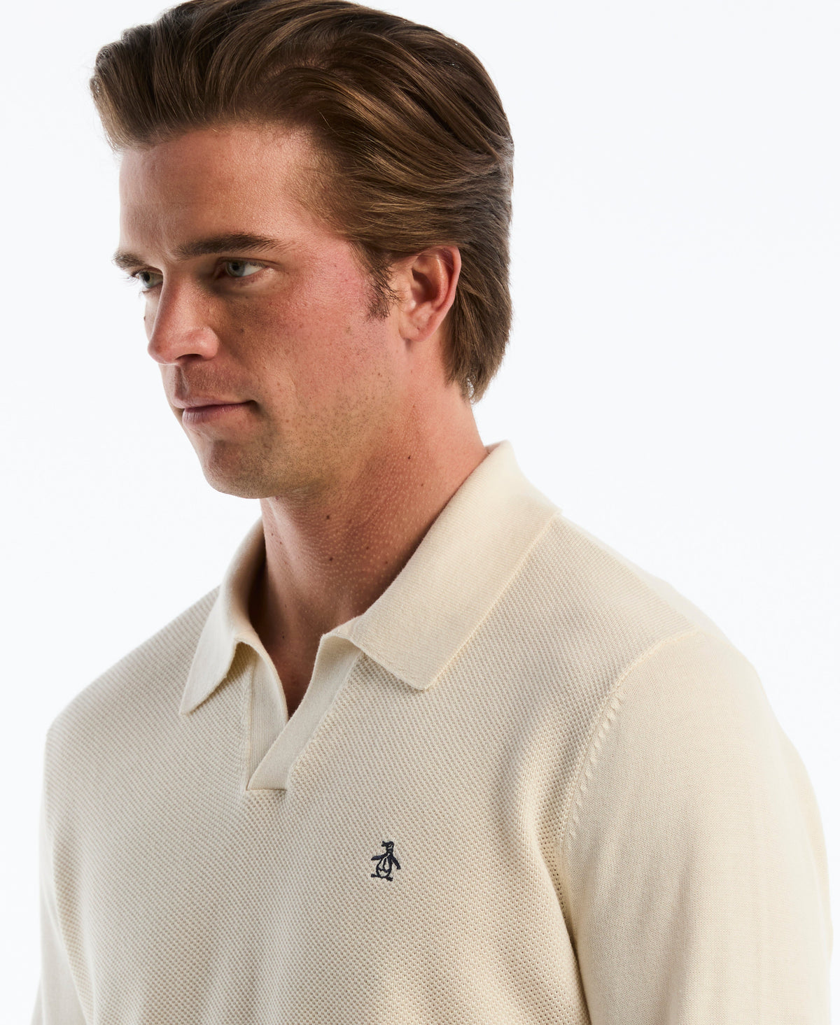 Original Penguin Honeycomb Johnny Collar Long Sleeve Sweater Polo