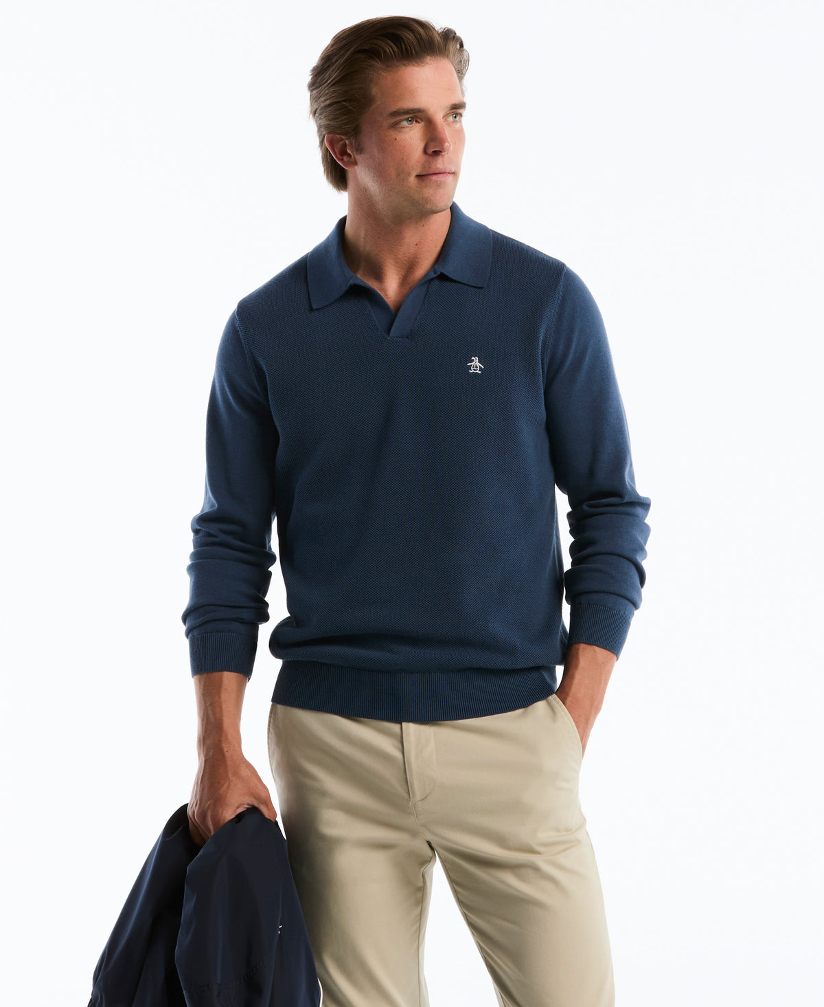Original Penguin Honeycomb Johnny Collar Long Sleeve Sweater Polo