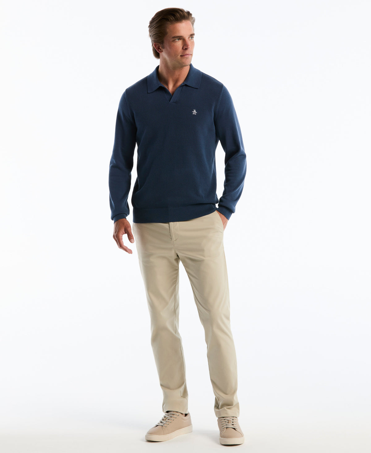 Original Penguin Honeycomb Johnny Collar Long Sleeve Sweater Polo