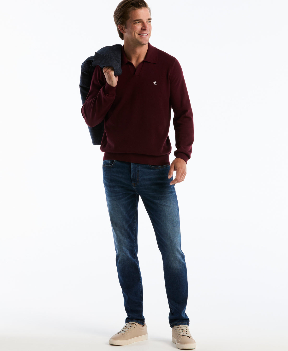 Original Penguin Honeycomb Johnny Collar Long Sleeve Sweater Polo
