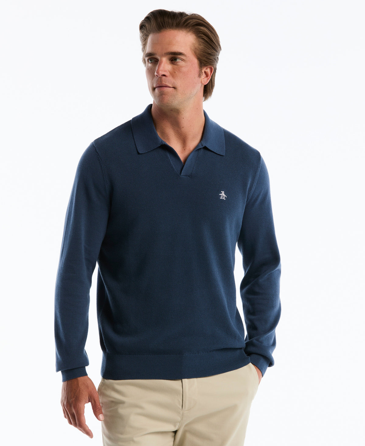 Original Penguin Honeycomb Johnny Collar Long Sleeve Sweater Polo