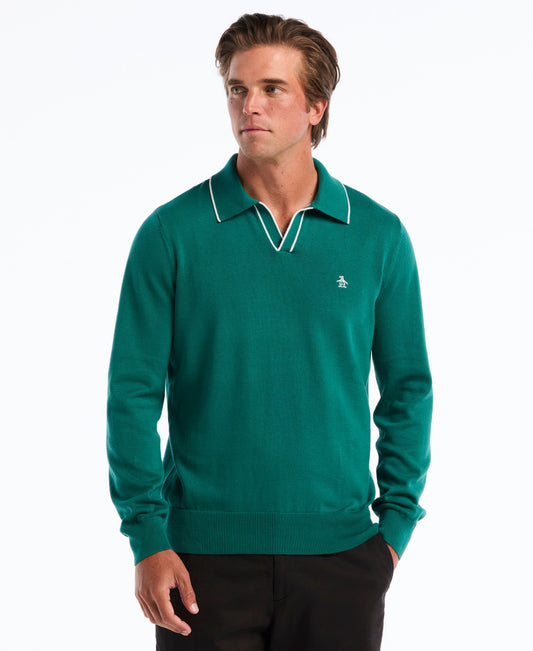 Original Penguin Honeycomb Tipping Long Sleeve Sweater Polo