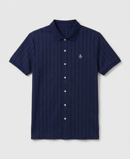 Original Penguin Jacquard Textured Button-Up Polo