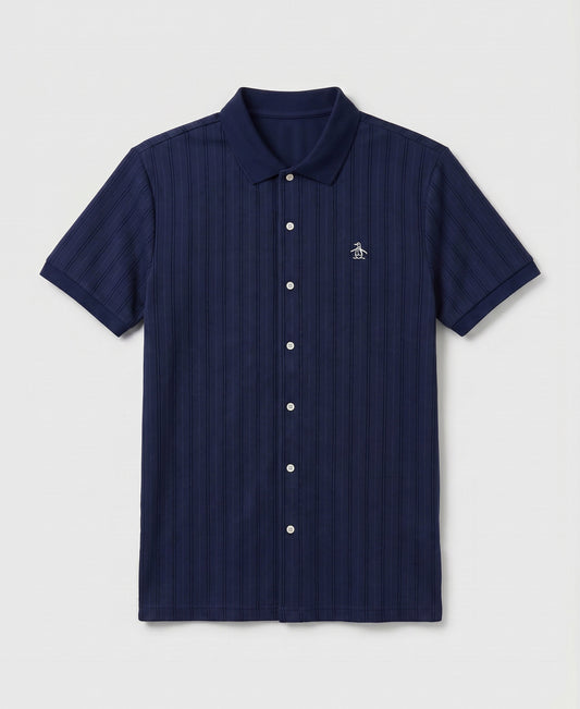 Original Penguin Jacquard Textured Button-Up Polo
