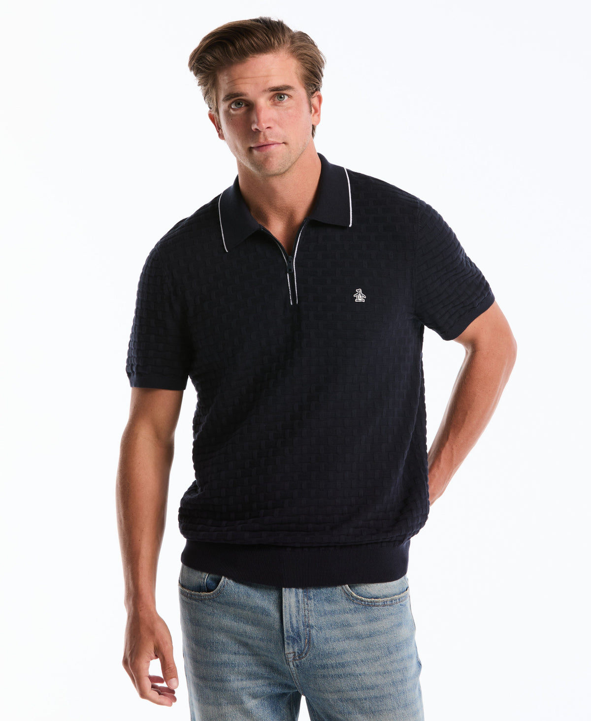 Original Penguin Links Quarter Zip Sweater Polo