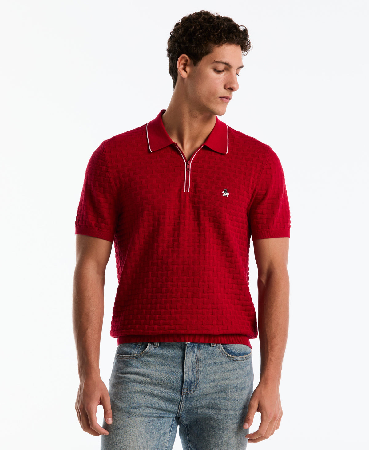 Original Penguin Links Quarter Zip Sweater Polo