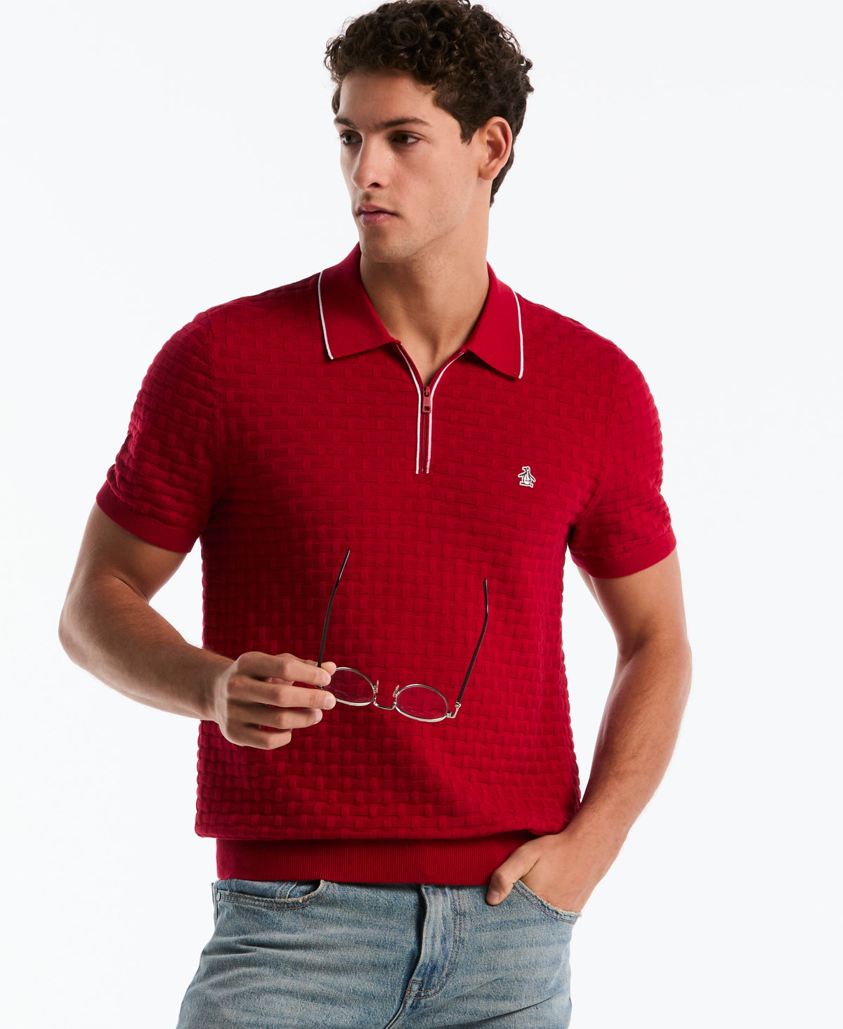 Original Penguin Links Quarter Zip Sweater Polo