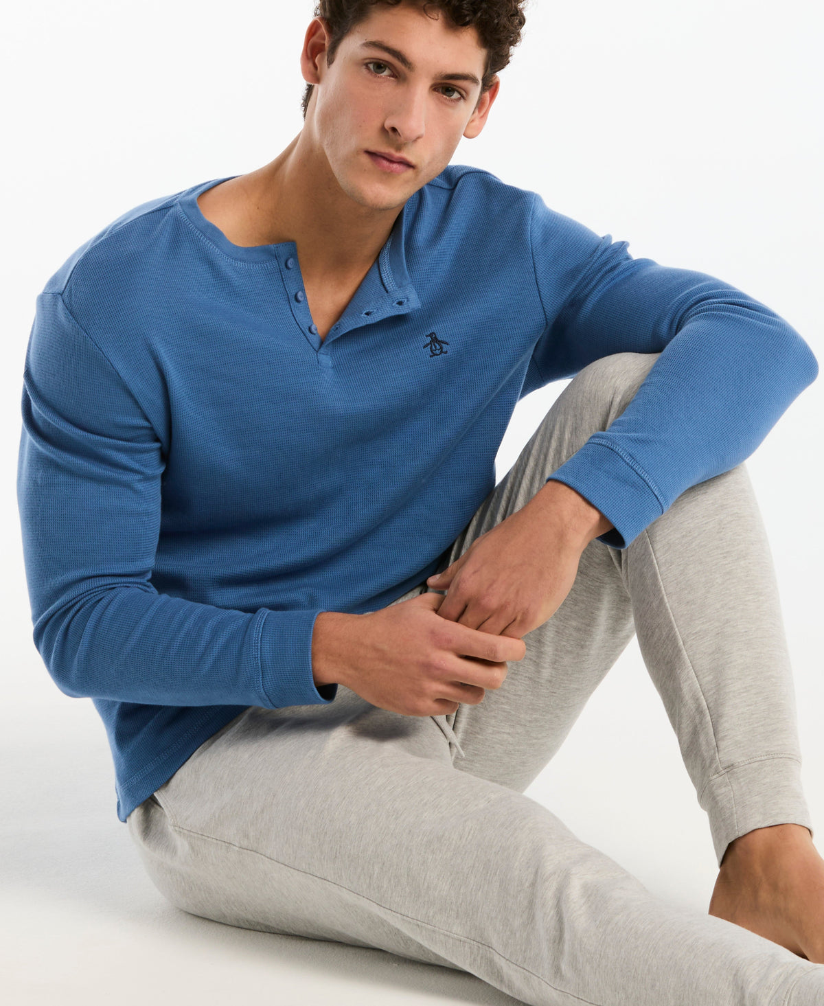 Original Penguin Long Sleeve Waffle Henley Shirt