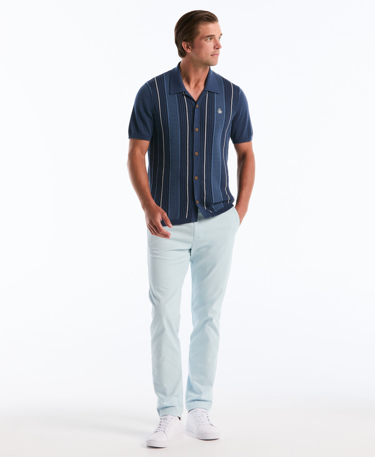 Original Penguin Vertical Striped Button-Up Sweater Polo