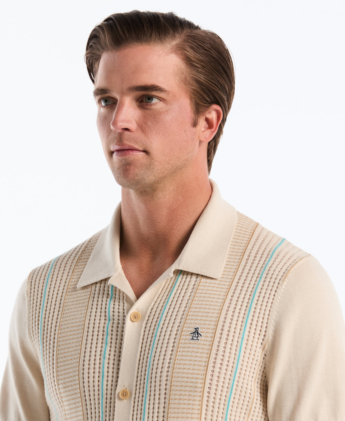Original Penguin Vertical Striped Button-Up Sweater Polo