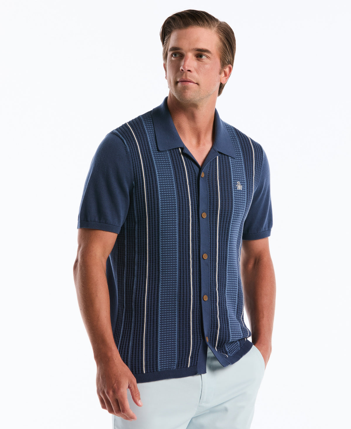 Original Penguin Vertical Striped Button-Up Sweater Polo