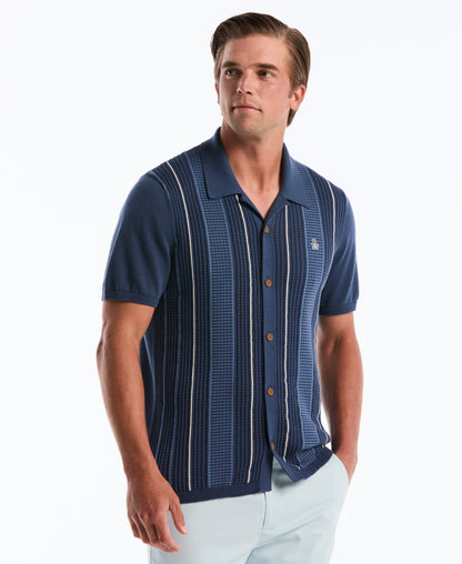 Original Penguin Vertical Striped Button-Up Sweater Polo