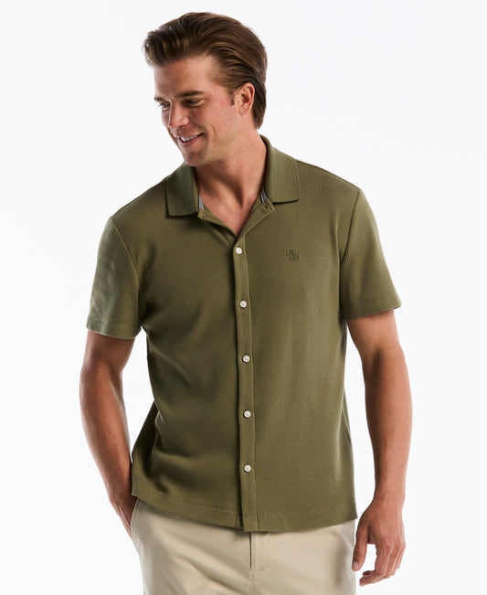 Original Penguin Waffle Button Front Knit Polo