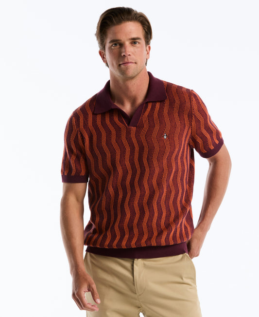 Original Penguin Wavy Jacquard Johnny Collar Sweater Polo