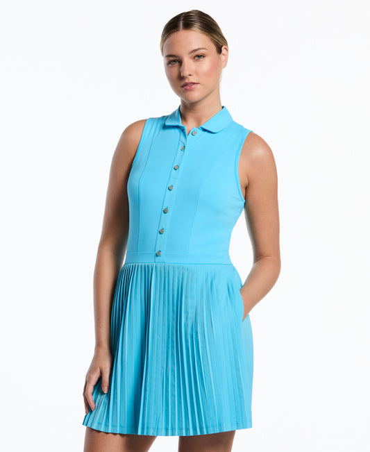 Original Penguin Women's Mixed Media Sleeveless Pleated Golf Dress