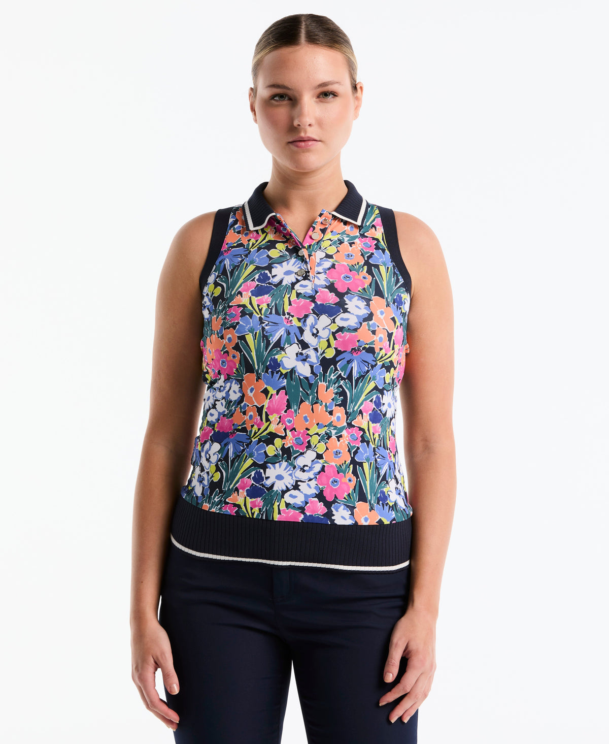 Original Penguin Women's Sketch Floral Sleeveless Golf Polo