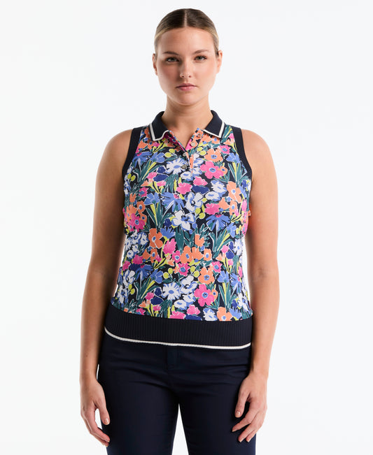 Original Penguin Women's Sketch Floral Sleeveless Golf Polo