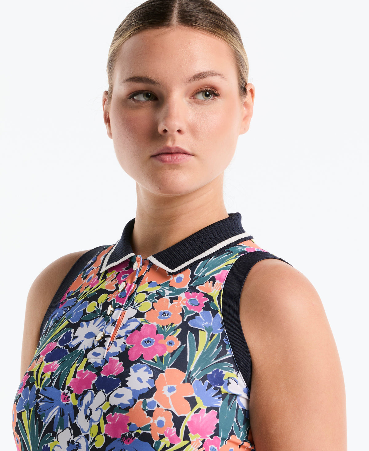 Original Penguin Women's Sketch Floral Sleeveless Golf Polo